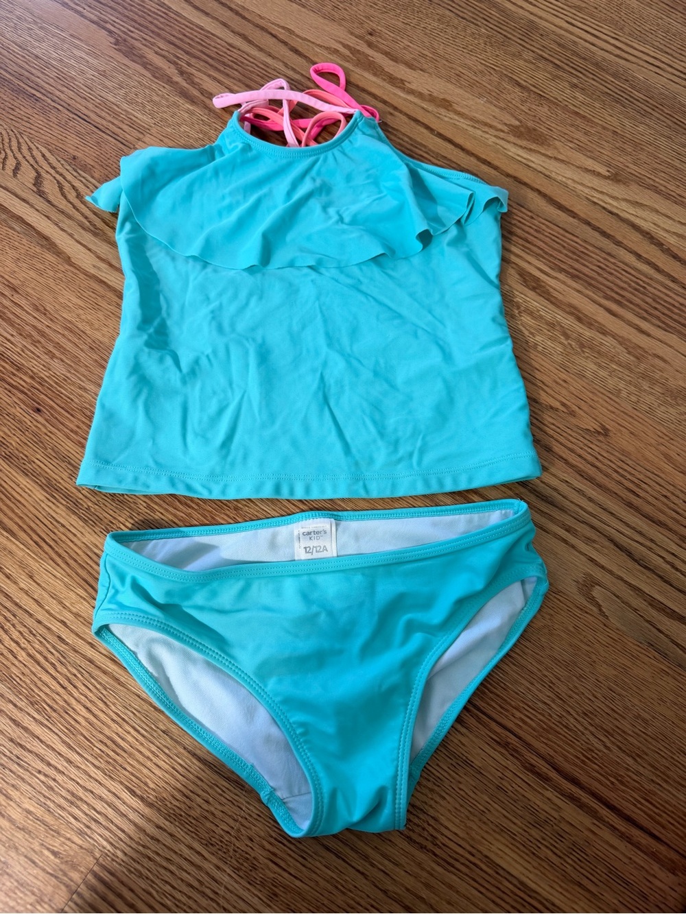 Carter's Aqua Ruffle Tankini with Pink Straps